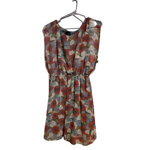 Blue Rain Red Blue White Floral Summer Dress Size Small